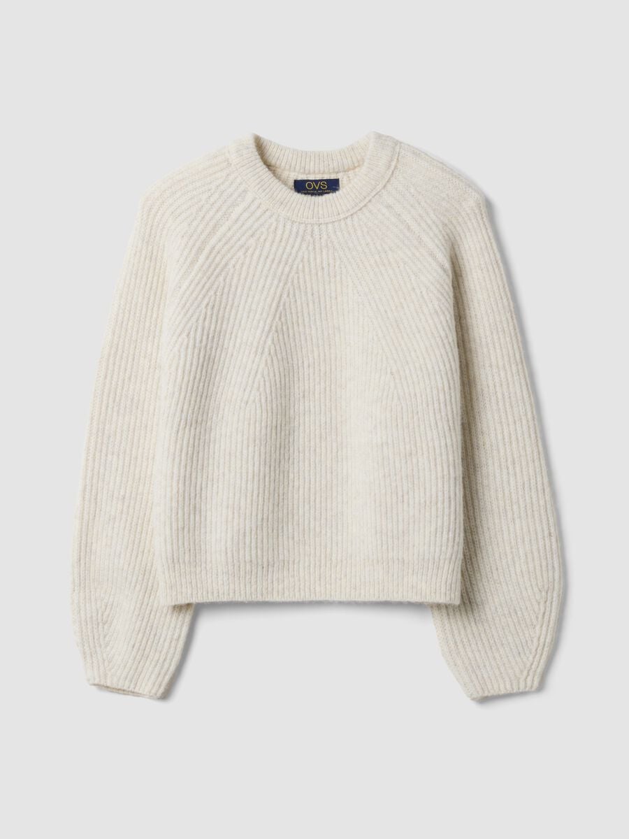 Beige ribbed wool-blend crew-neck jumper_0