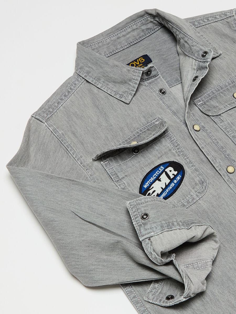 Denim shirt with patch and motorcycle embroidery_2