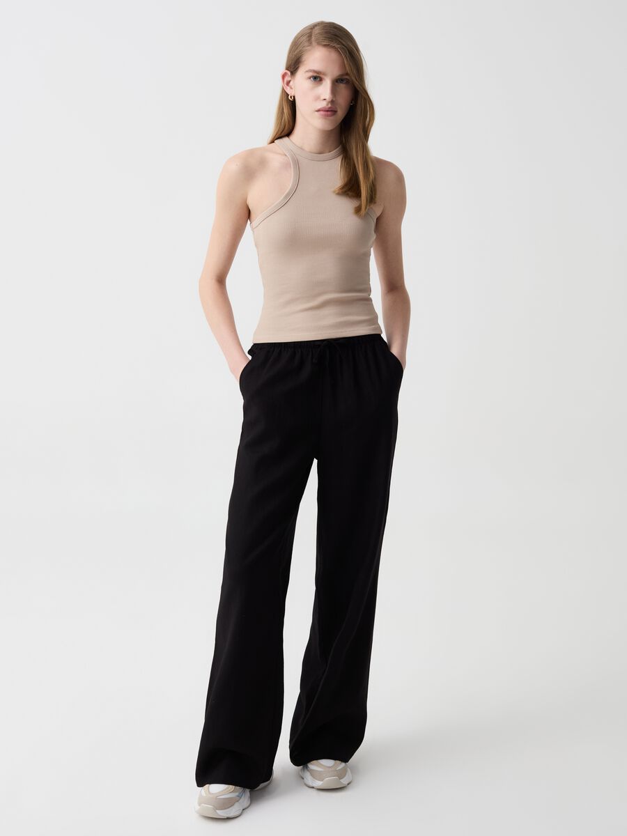 Relaxed-fit trousers in linen and viscose_0