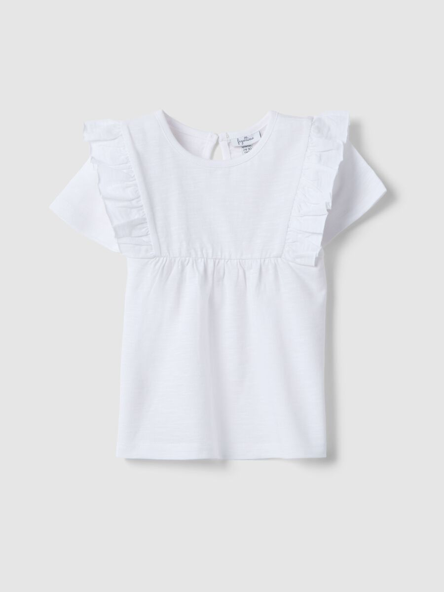 Girls&rsquo; white pure cotton T-shirt, regular fit, with ruffle sleeves_0