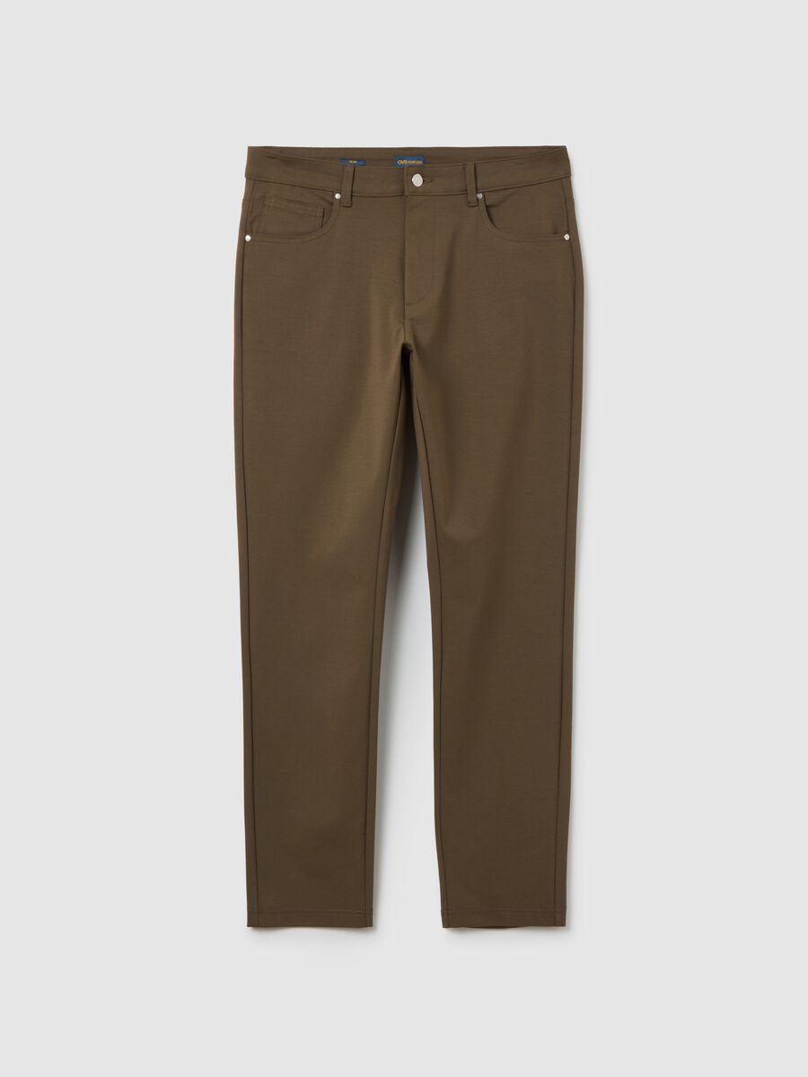 Brown cotton blend slim fit trousers_4