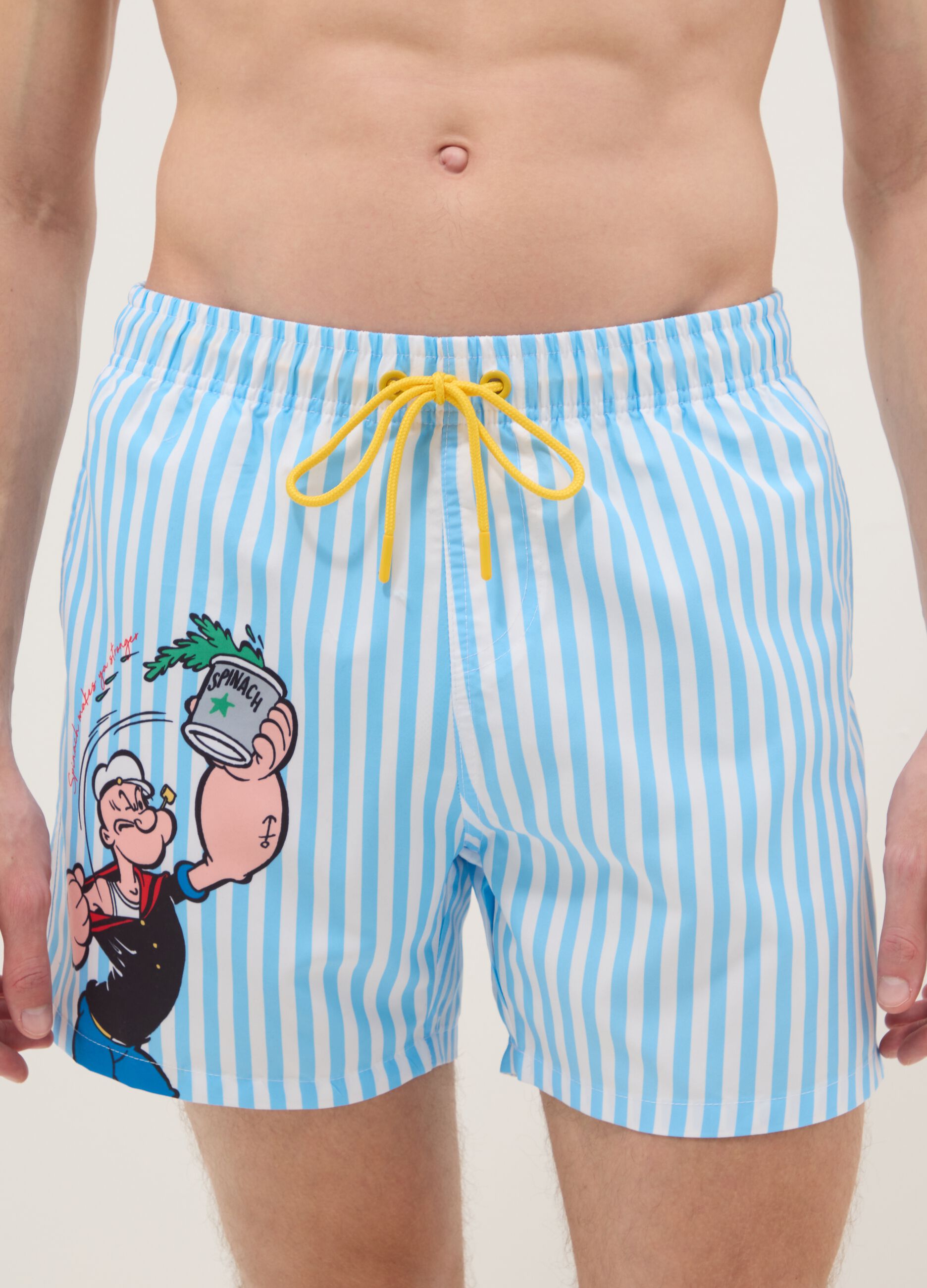 Mehrfarbig gestreifte Badehose mit Popeye-Motiv