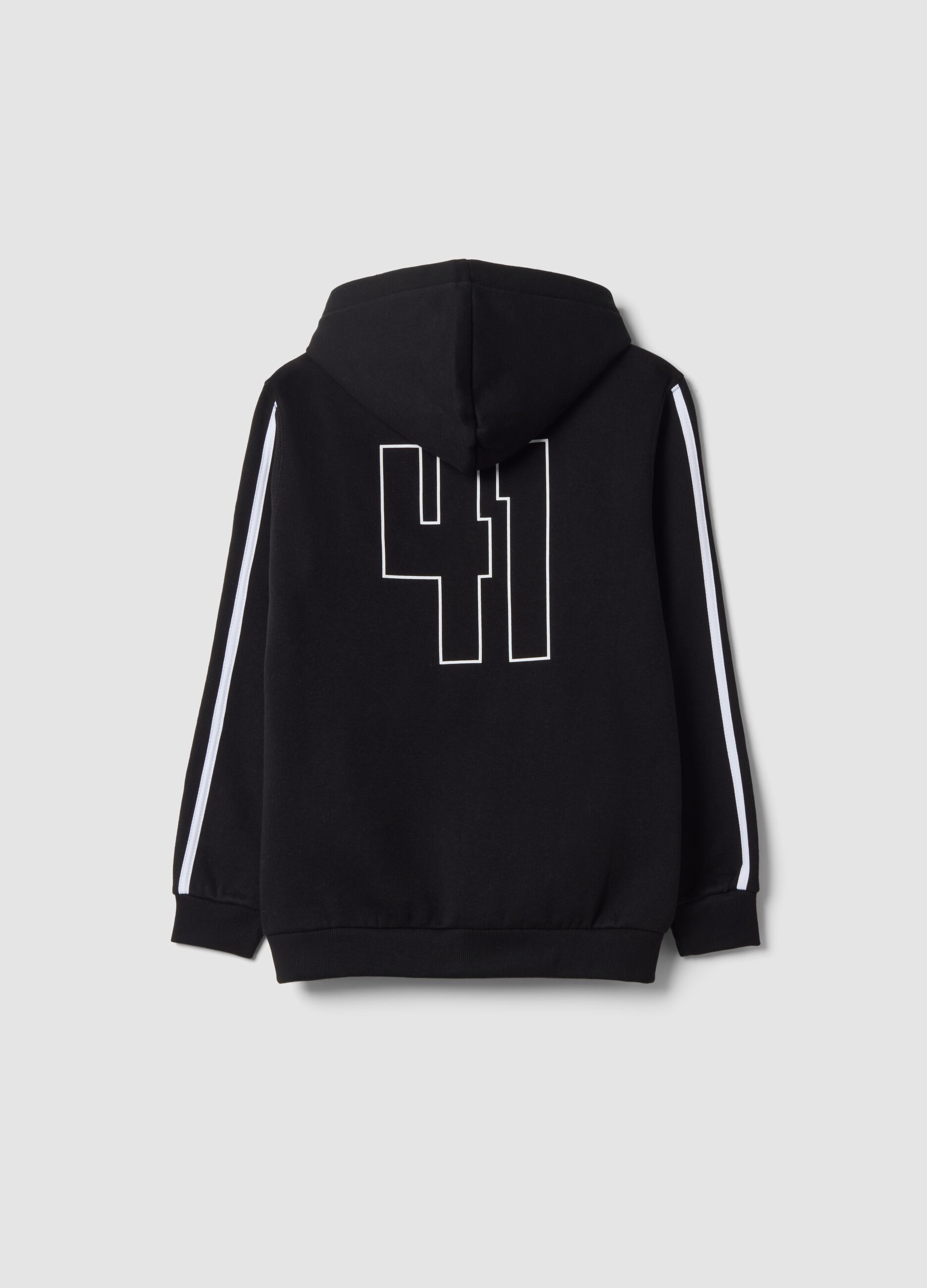 Black cotton-blend hoodie with Jeep print