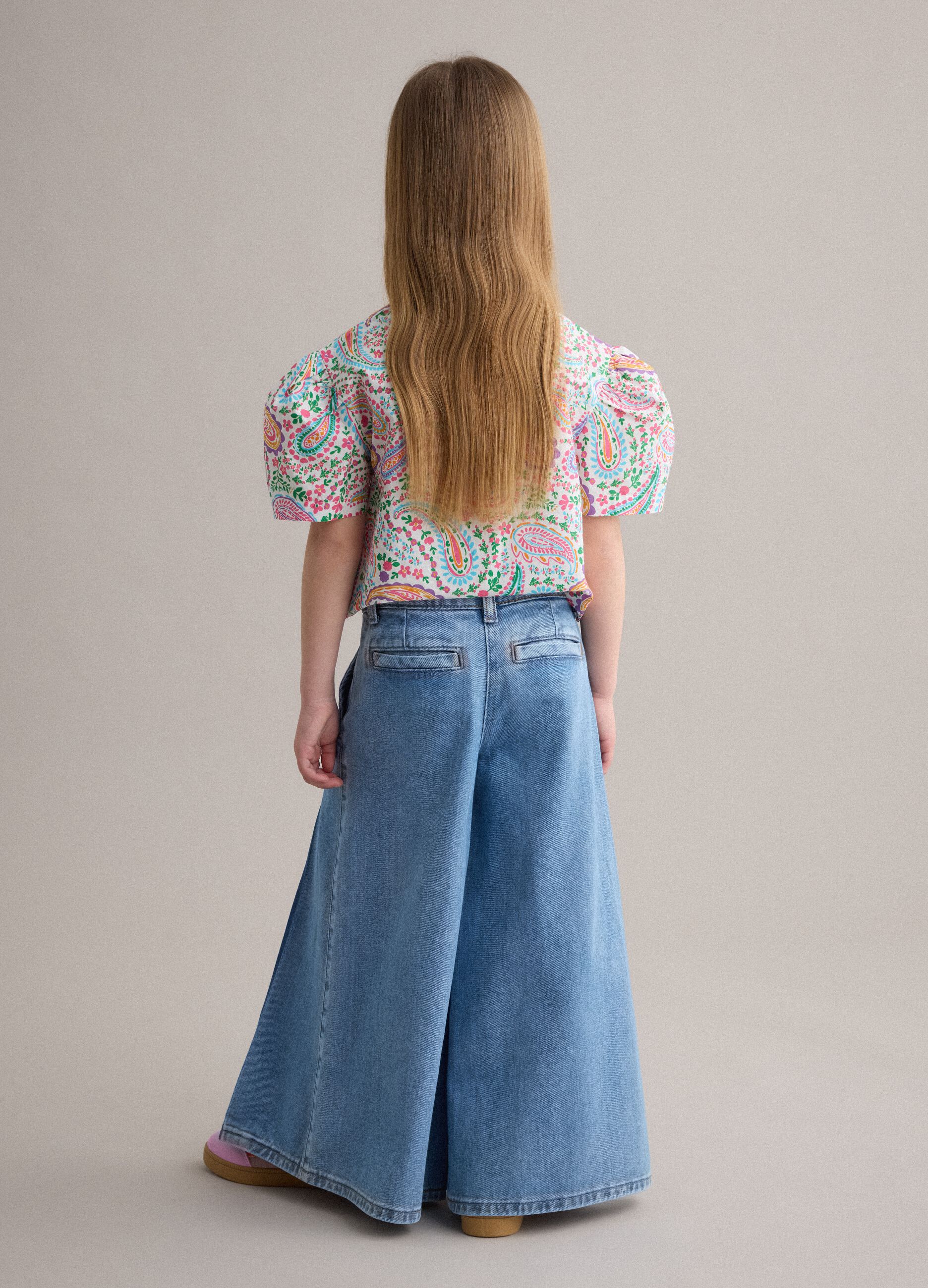 Girls' Pure Cotton Denim Super Wide Leg Jeans