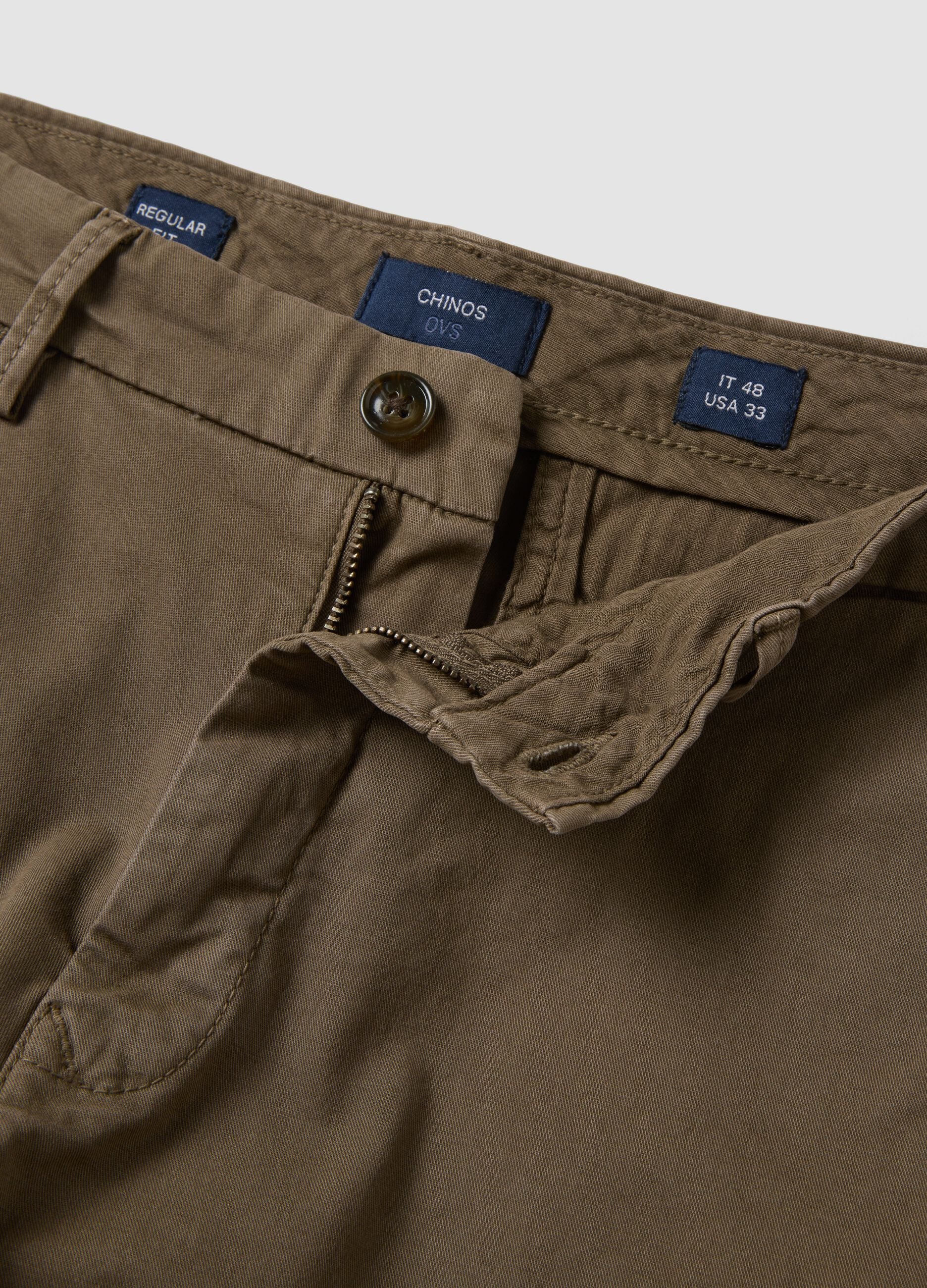 Brown regular-fit stretch cotton chino trousers