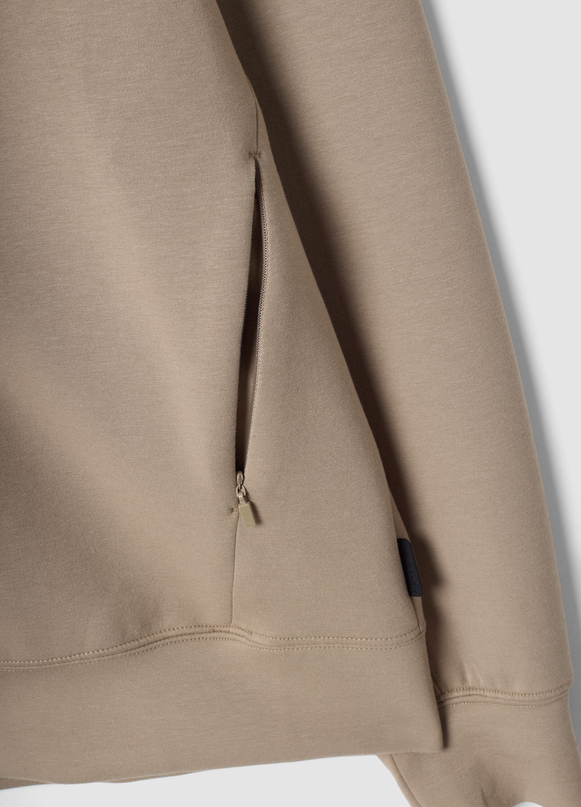 Beige full-zip with stretchy fabric collar, Easy Dry, regular fit