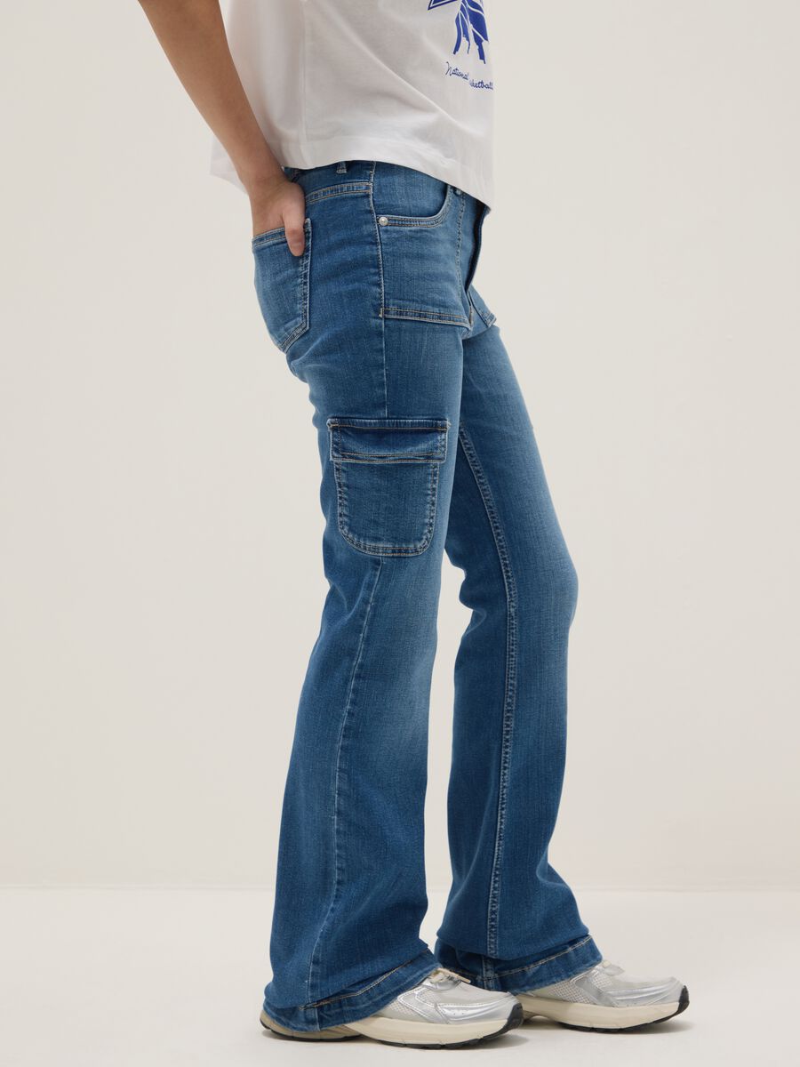 Girls' regular fit stretchy blue cotton flare trousers_2