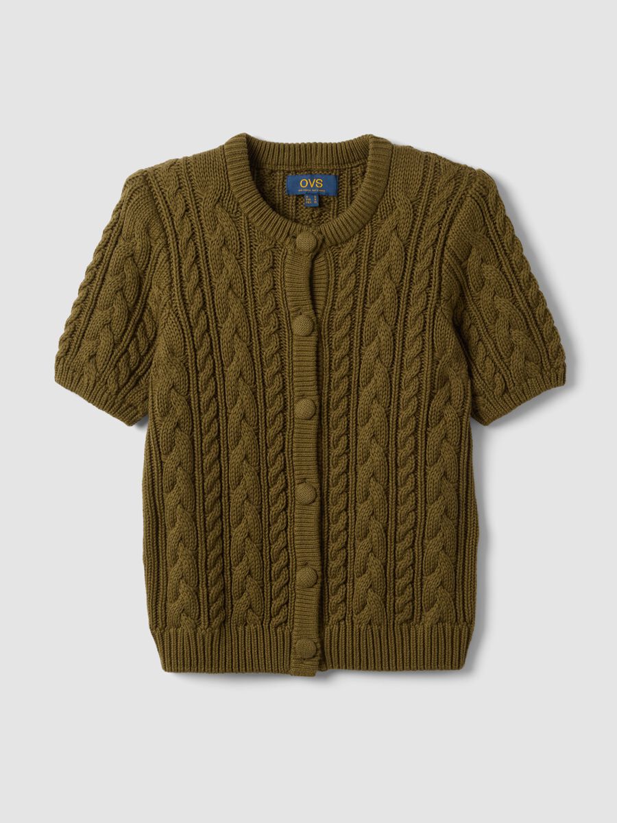 Cardigan verde in puro cotone a trecce regular fit_4