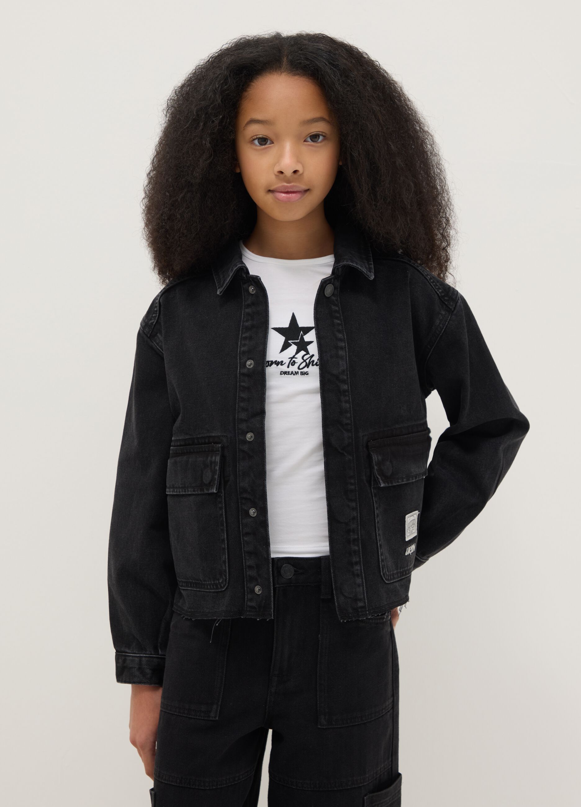 Girl's pure cotton black jacket regular fit