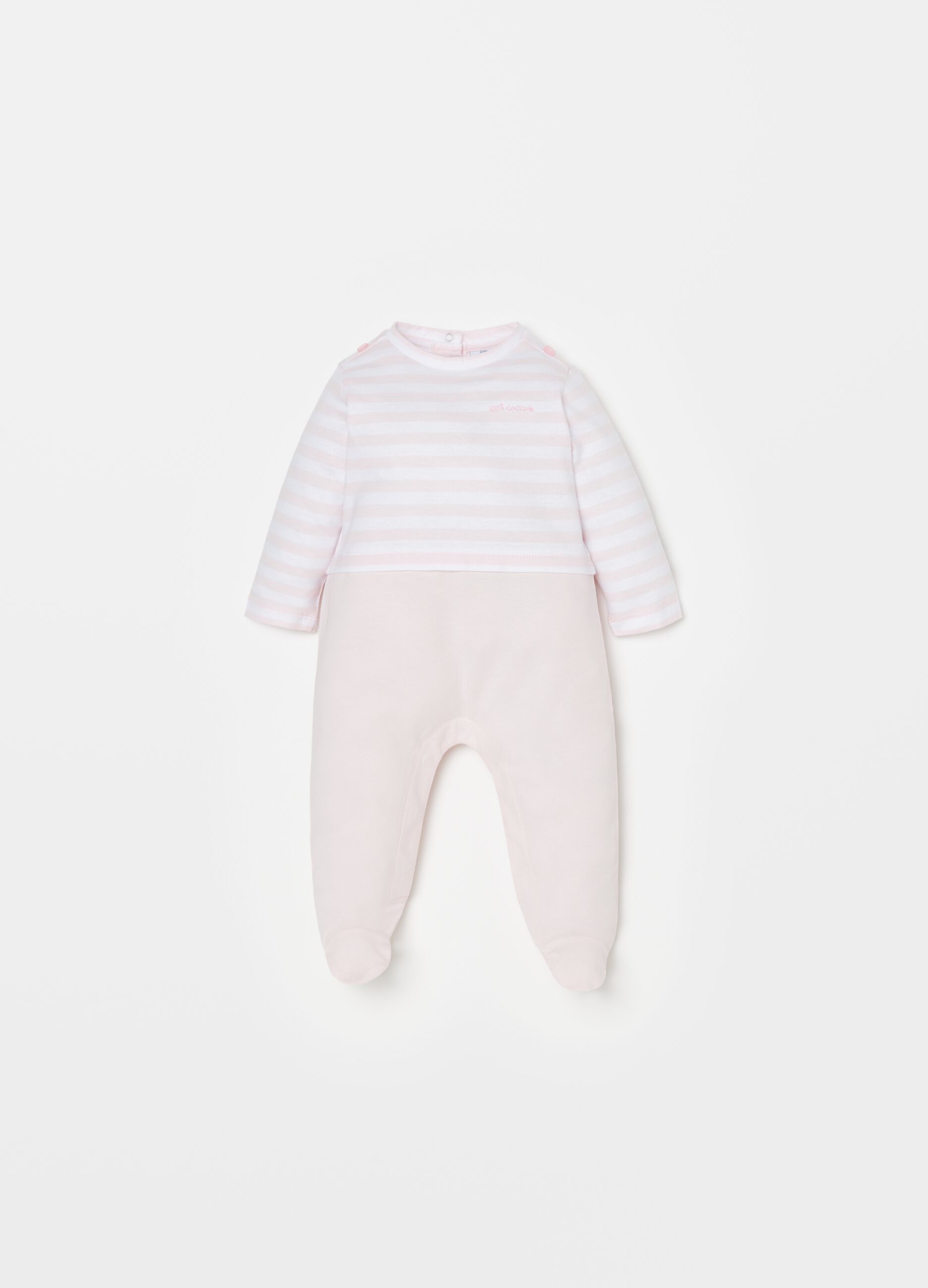 Cotton onesie with feet and striped top