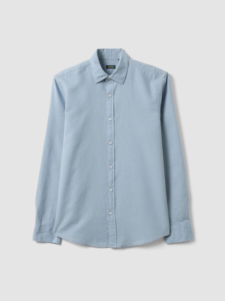Regular fit blue shirt in linen and cotton blend_5