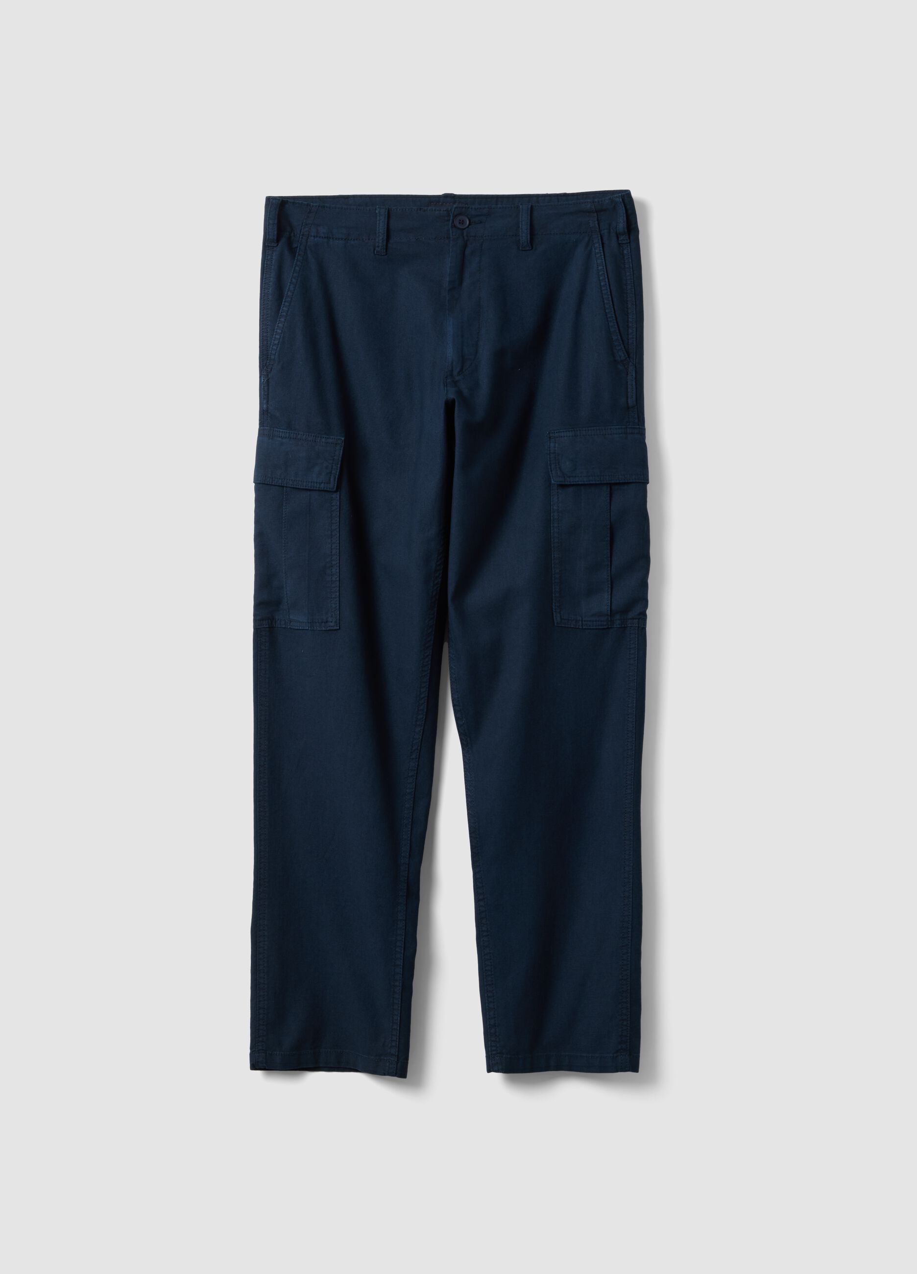 Blue regular-fit linen and cotton blend cargo trousers