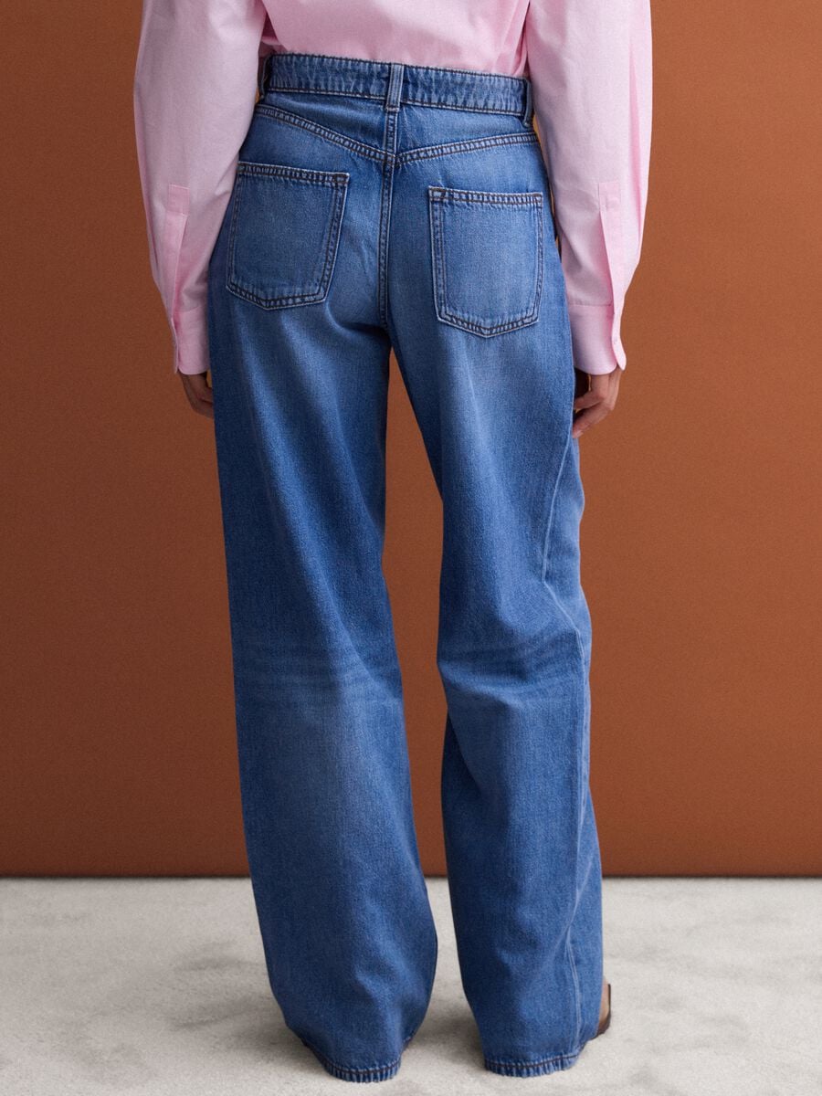 High-waisted wide-leg blue jeans in pure cotton_2