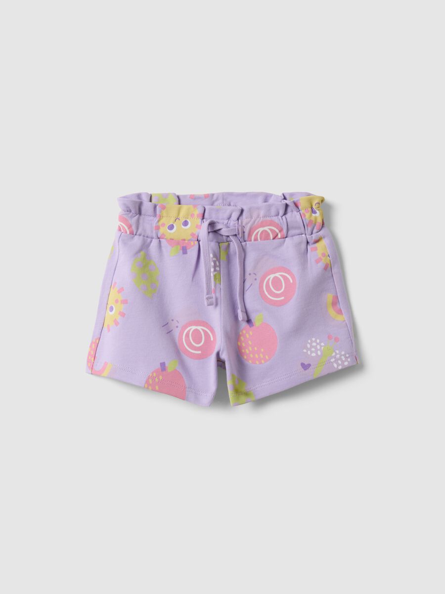 Girls' Regular Fit Purple Pure Cotton Shorts with Prints_0