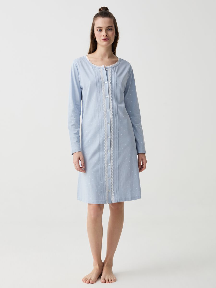 Polka dot nightdress with buttons and lace_1