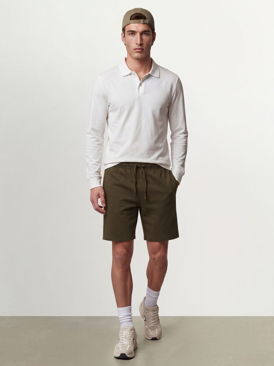 White long-sleeved organic cotton piqu&eacute; polo shirt, regular fit_1