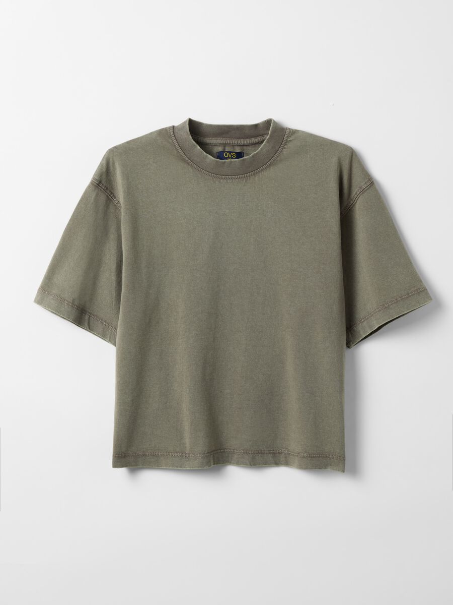 Camiseta verde de algod&oacute;n puro para ni&ntilde;a, corte oversize_0