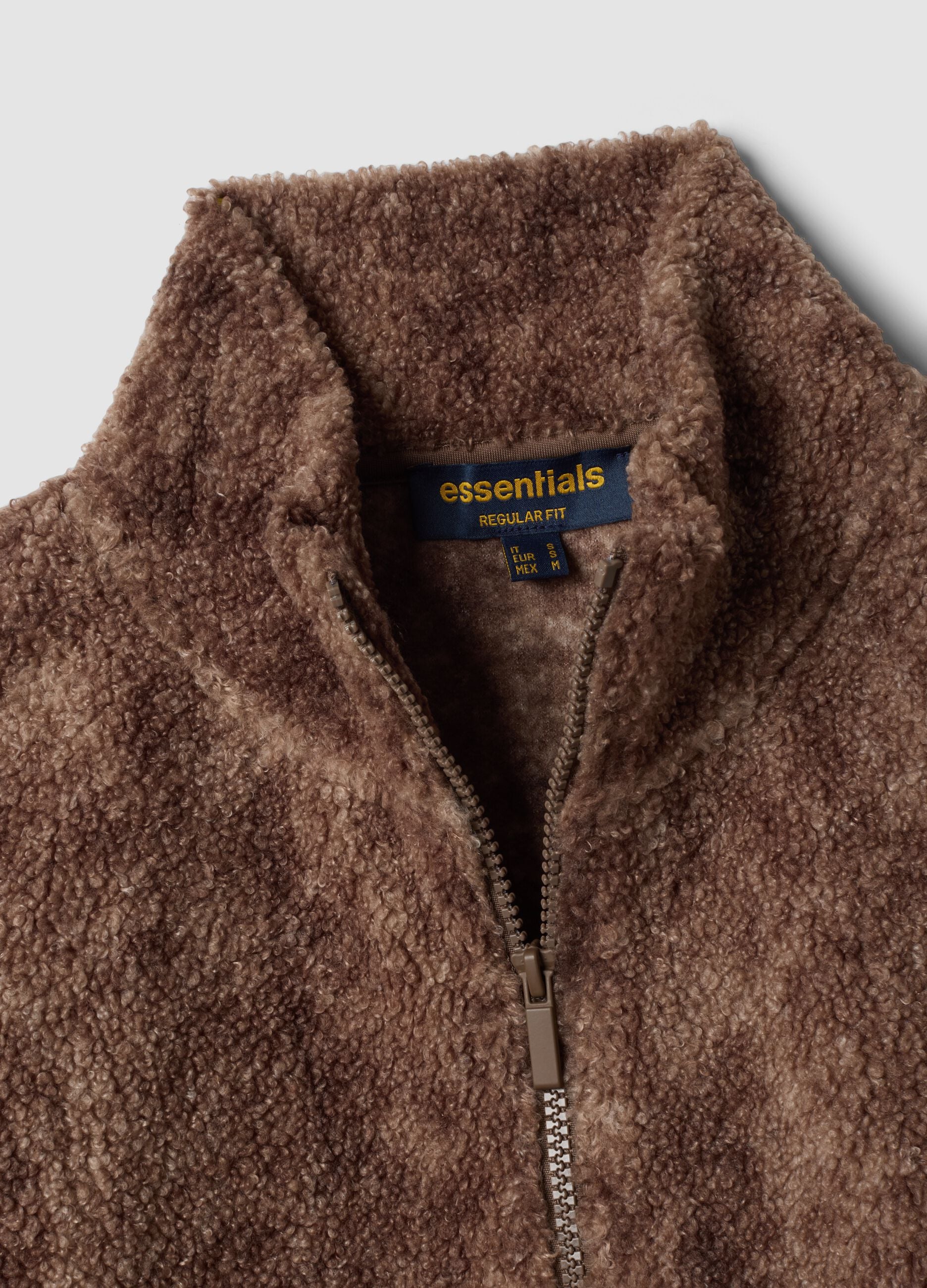 Brown crew-neck zip sweatshirt, regular fit