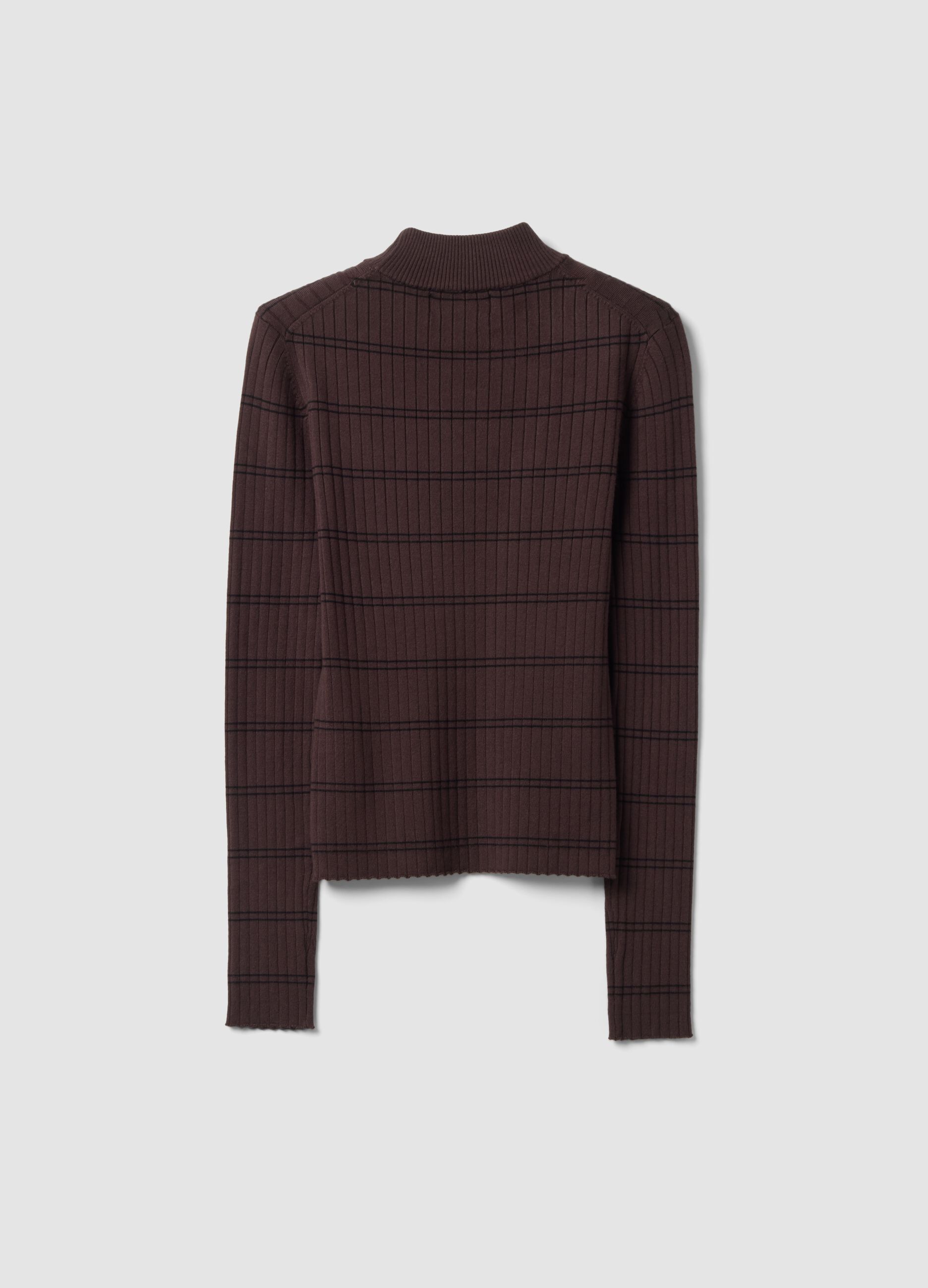 Brown fitted viscose-blend jumper with mock neck