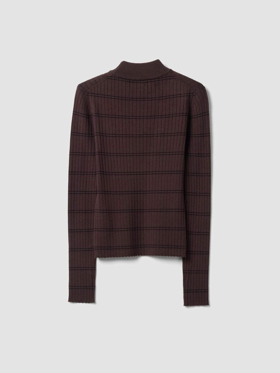 Brown fitted viscose-blend jumper with mock neck_6