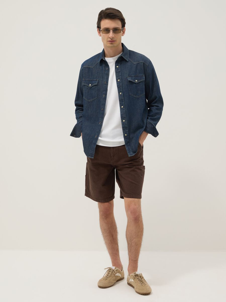 Braune Bermuda-Shorts aus reiner Baumwolle_0