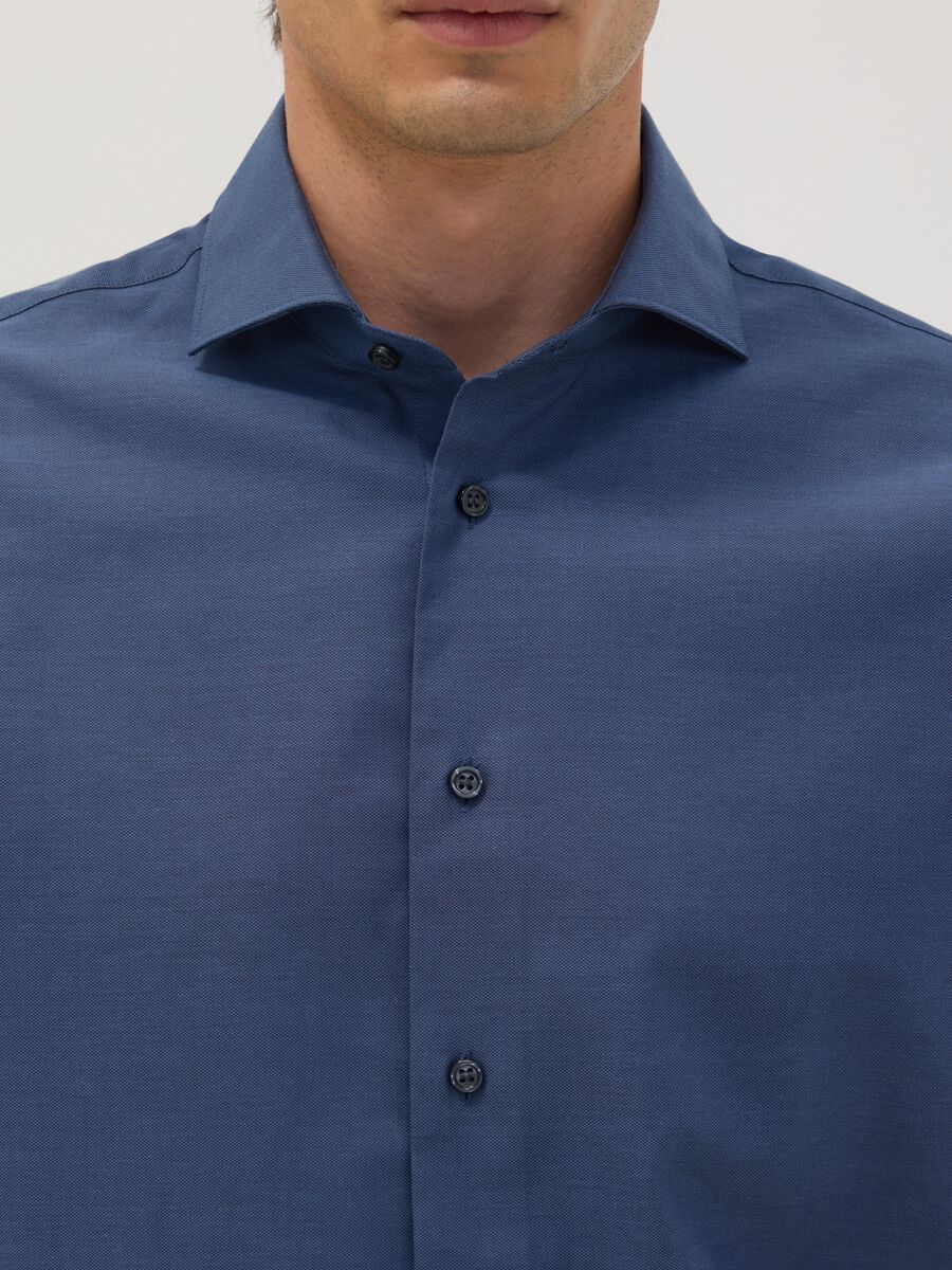 Blue pure cotton shirt with French collar, regular fit, easy iron_1