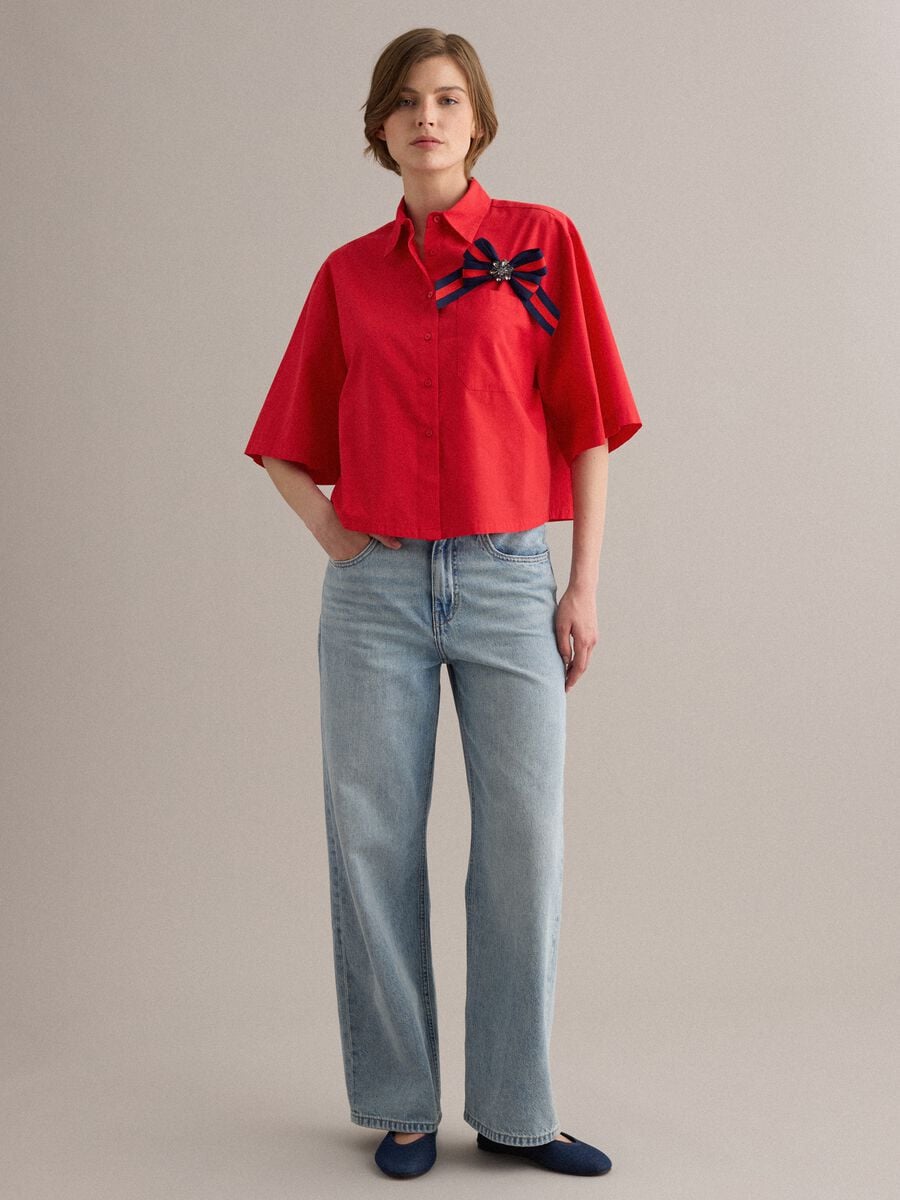 Red pure cotton shirt with chest pocket, oversized fit_2