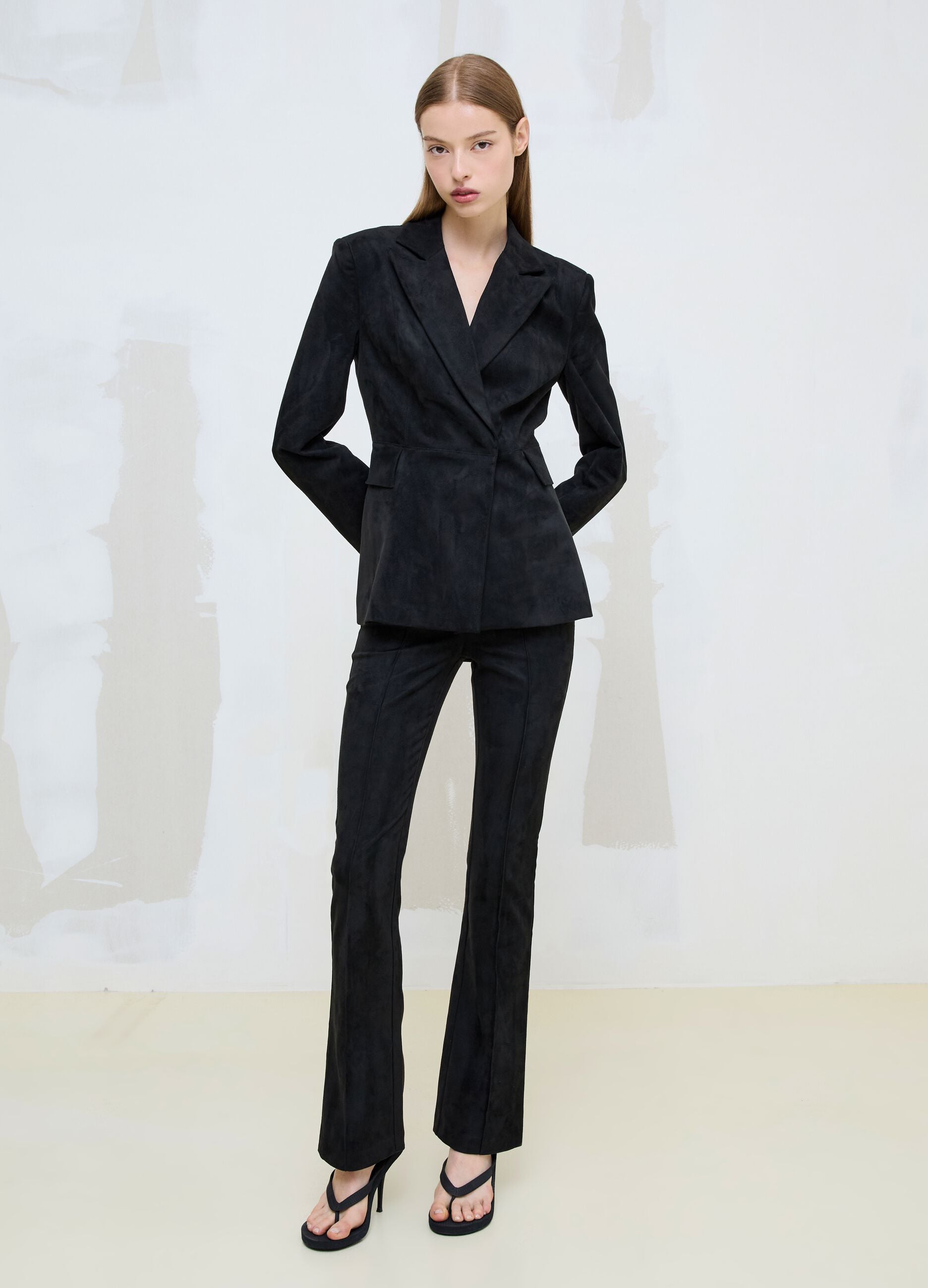 Faux Suede Formal Slim-Fit Trousers
