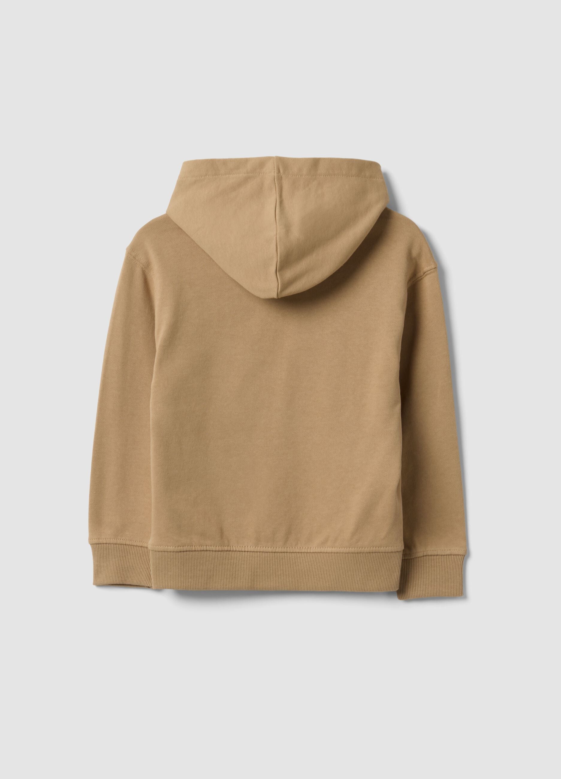 Beige pure cotton hoodie with front print for boys