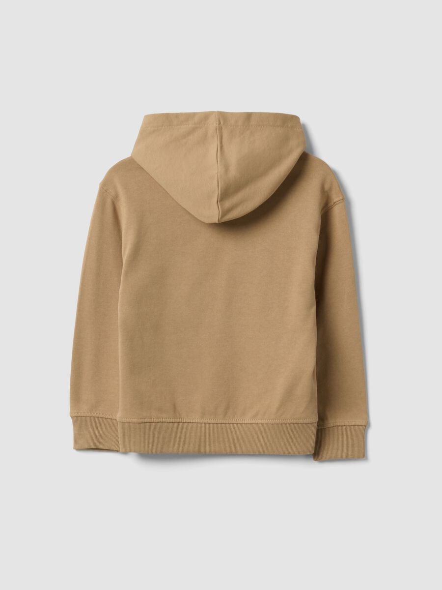 Beige pure cotton hoodie with front print for boys_1