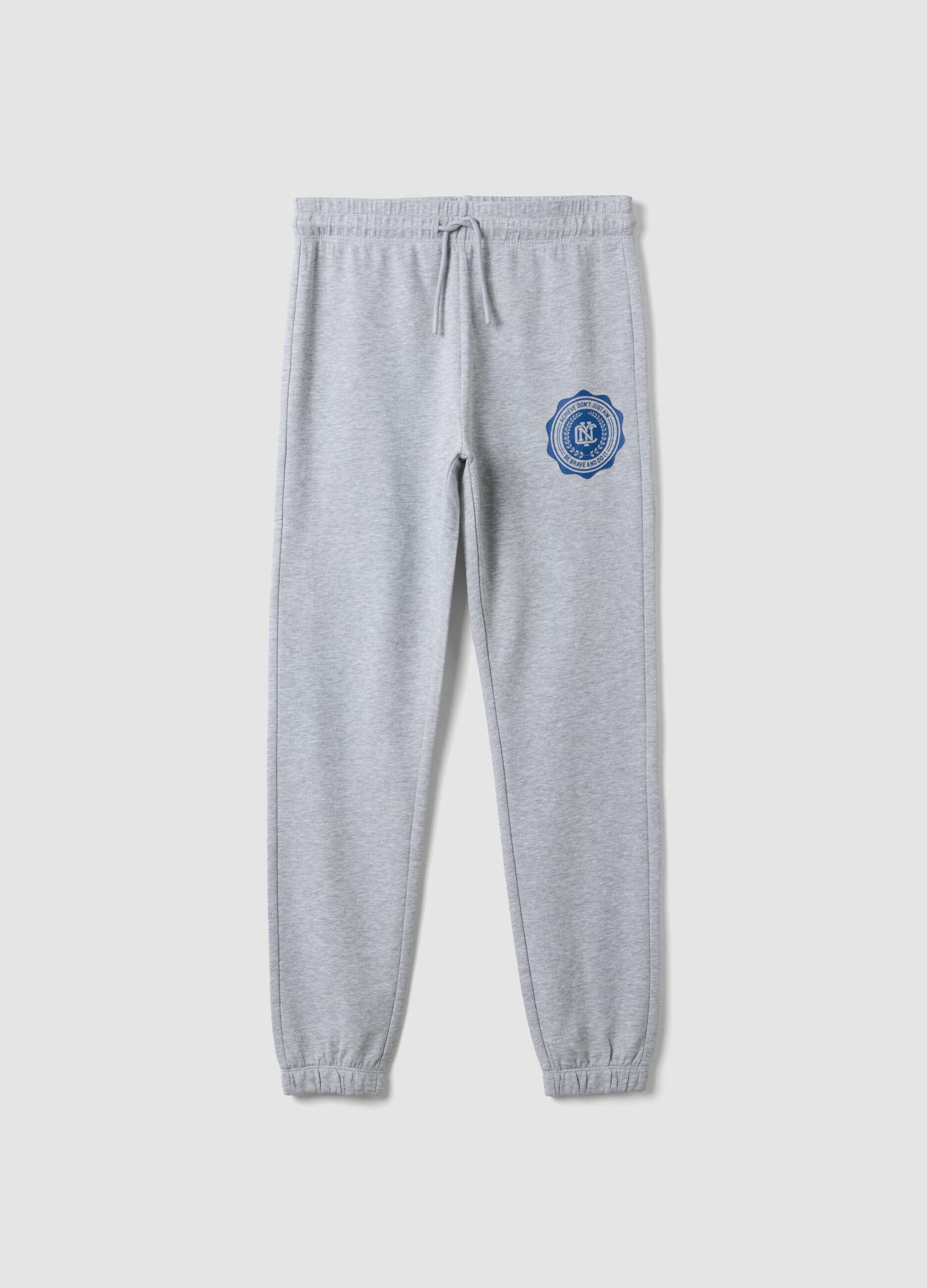 Grey pure cotton joggers with varsity print for boys