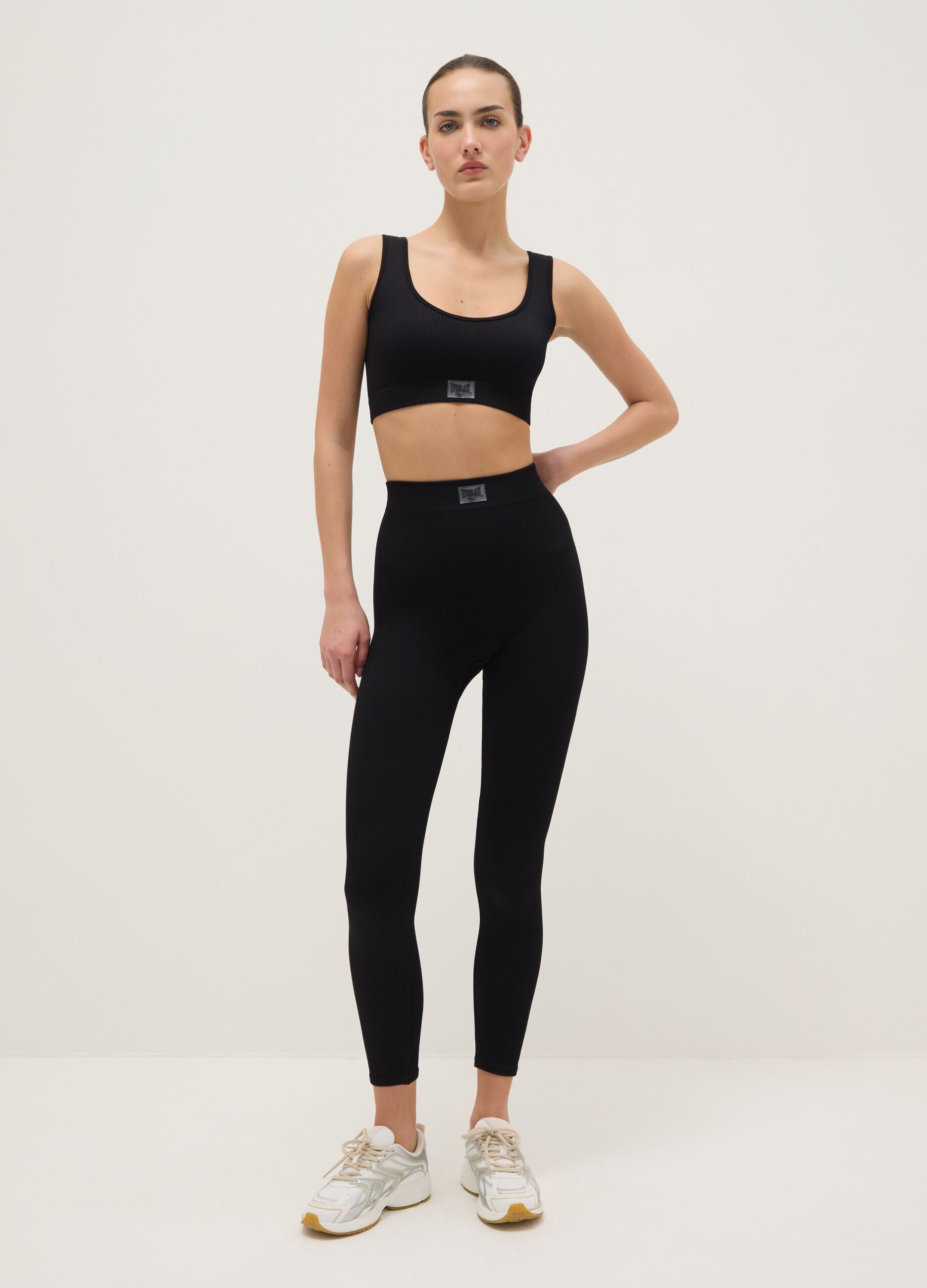 Schwarze lange Slim Fit Sportleggings