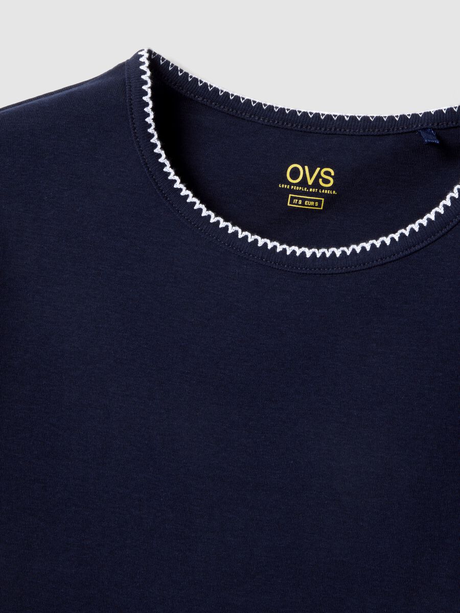 Blue pure cotton regular fit T-shirt with contrast stitching_1