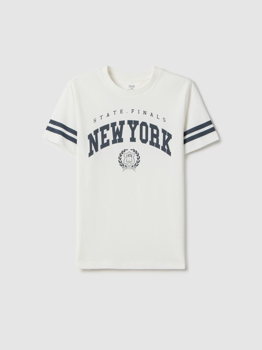 Boy's regular fit pure white cotton T-shirt with New York print_3