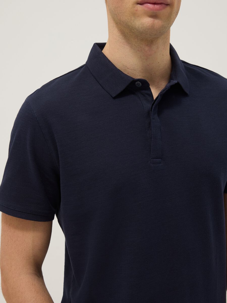 Short-sleeved blue pure cotton polo regular fit_3