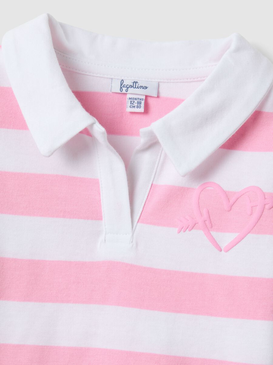 Girls' multicolour striped pure cotton polo with embroidered heart_2