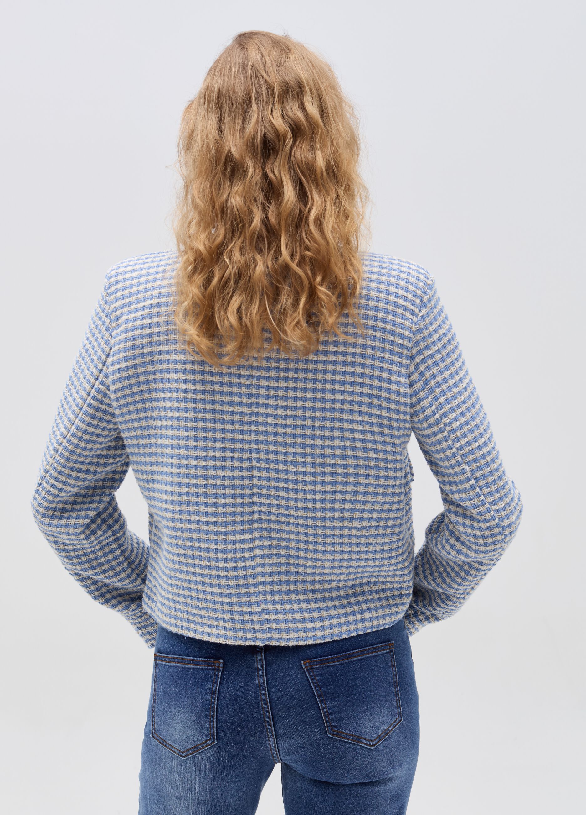 Short jacket with two-tone weave
