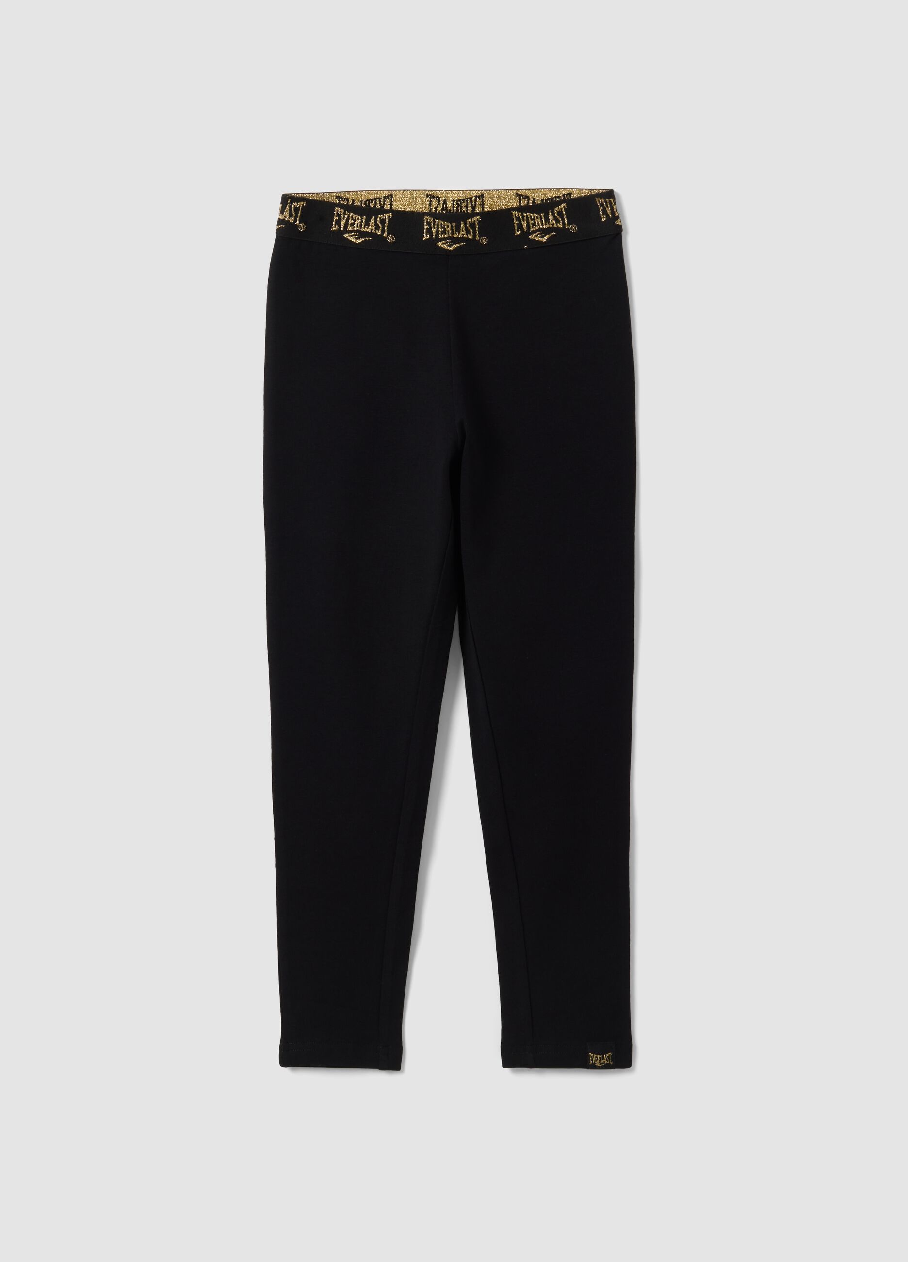 Black stretch cotton leggings with logo waistband for girls