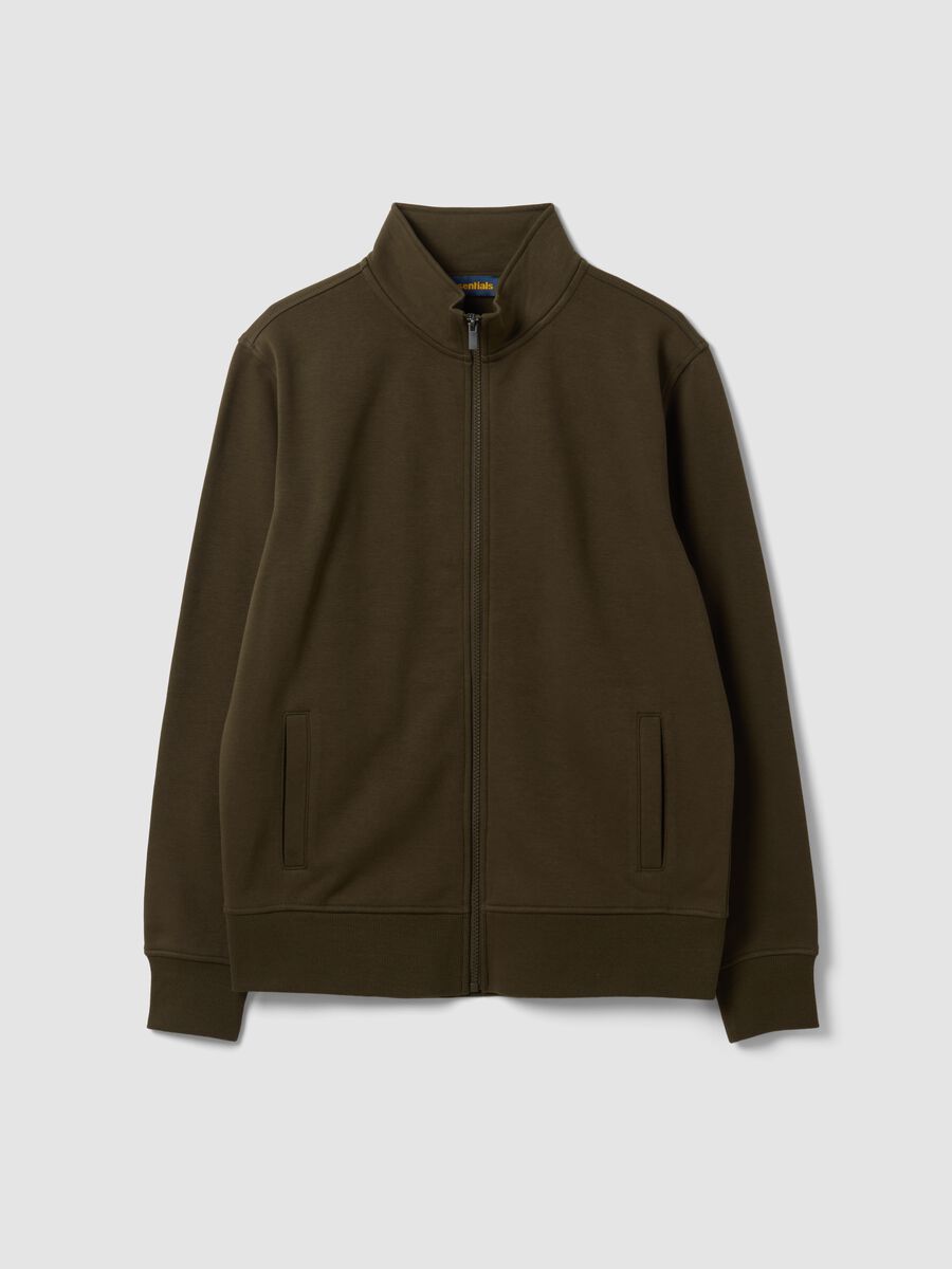 Green cotton-blend regular-fit sweatshirt with zip and crew neck_4