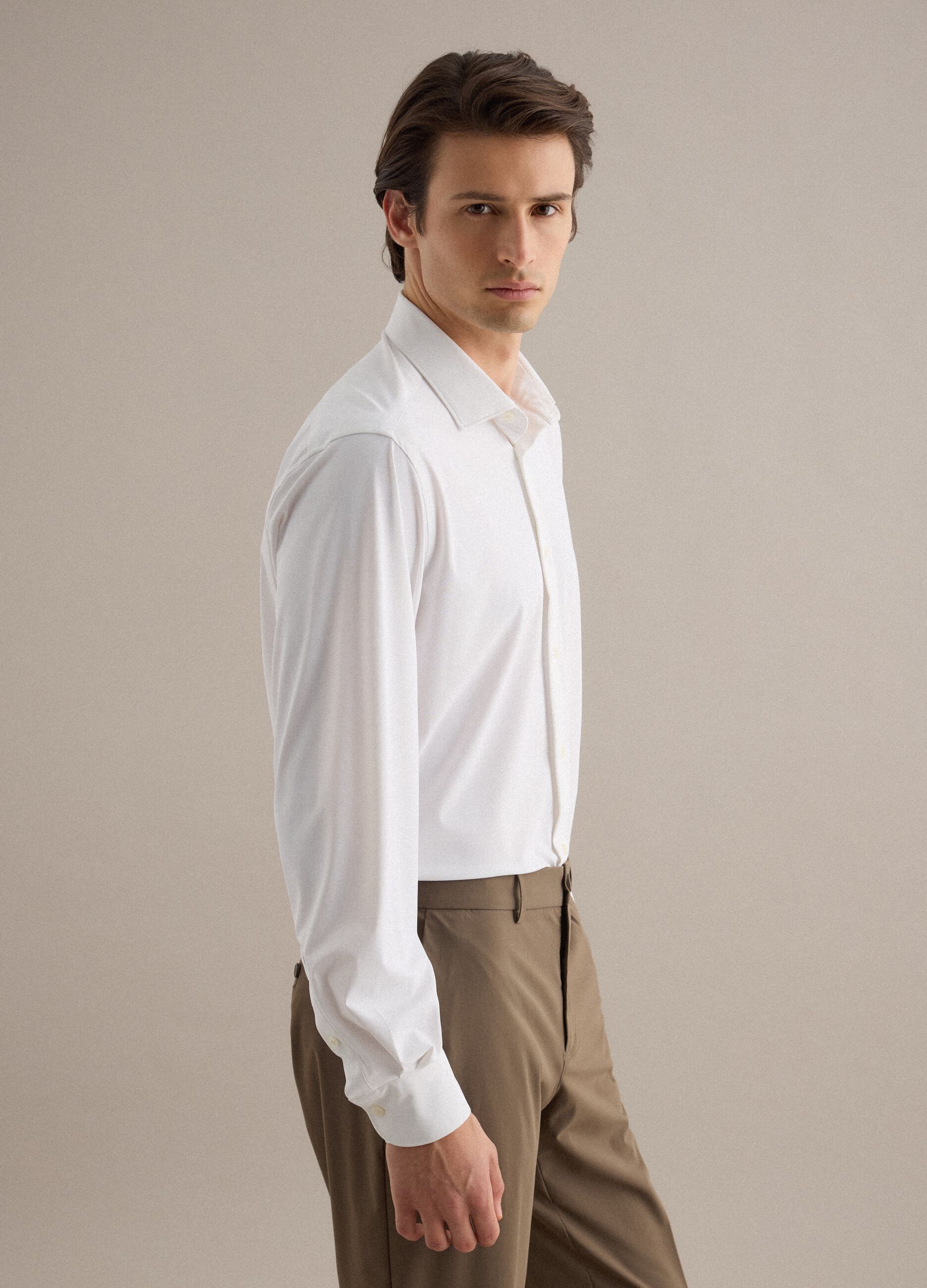 White Slim Fit Long Sleeve Shirt with Classic Collar