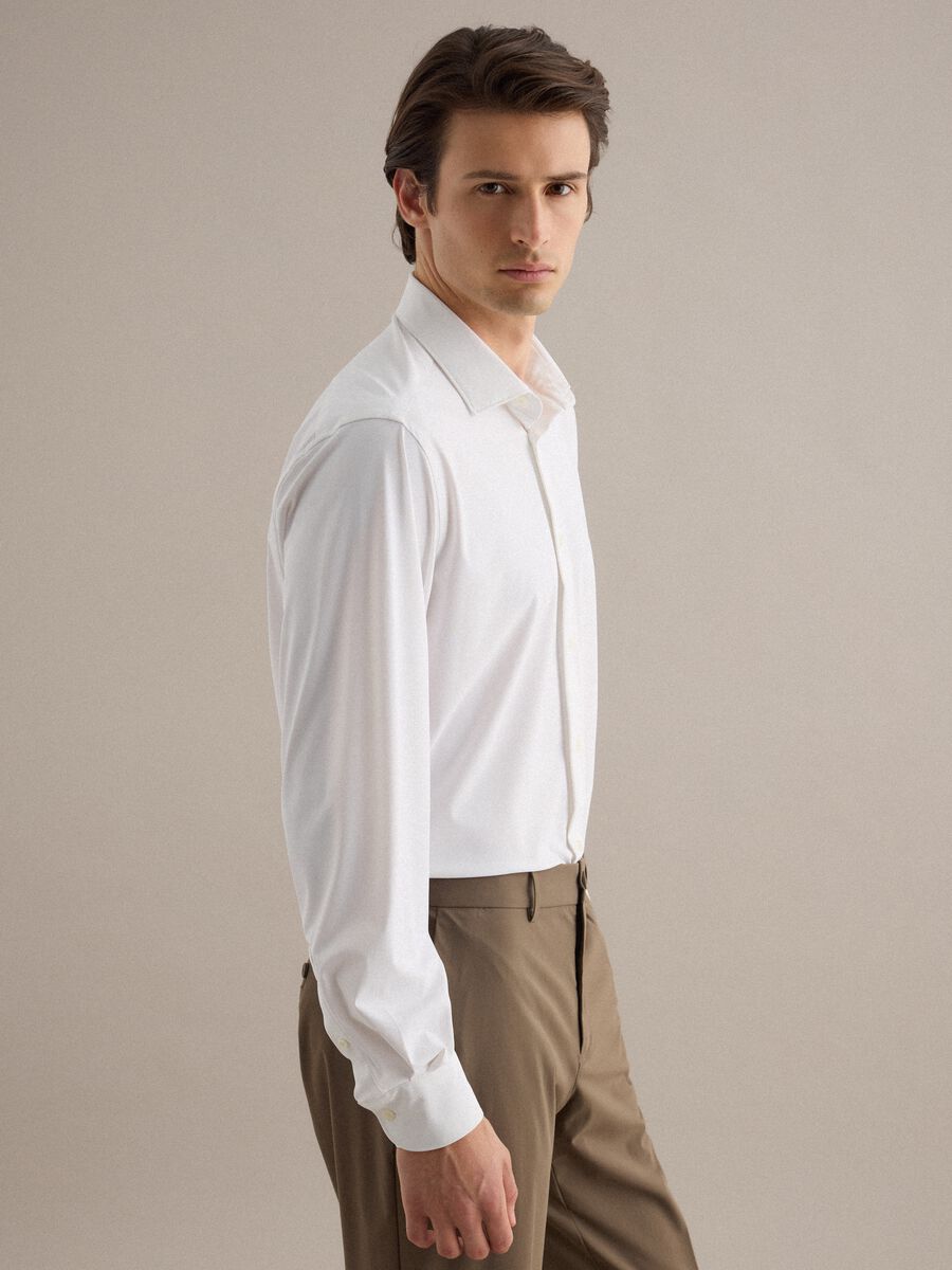 White Slim Fit Long Sleeve Shirt with Classic Collar_0