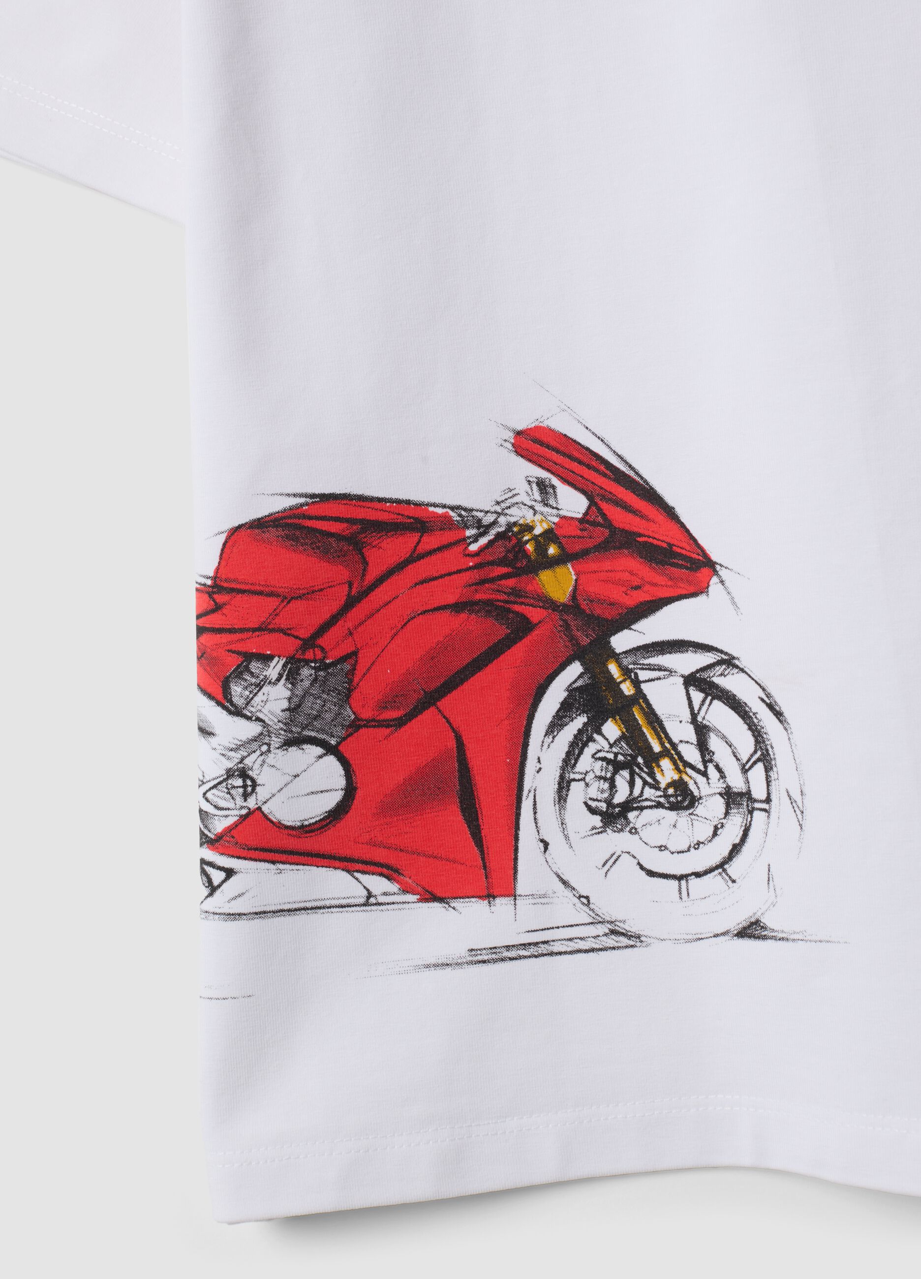 T-shirt branca de manga curta em algod&atilde;o el&aacute;stico