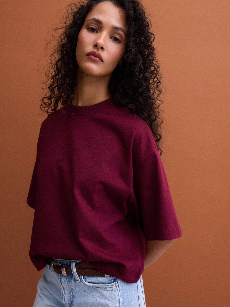 Rotes Jersey-T-Shirt aus Baumwollmischung mit Rundhalsausschnitt, Regular Fit_0