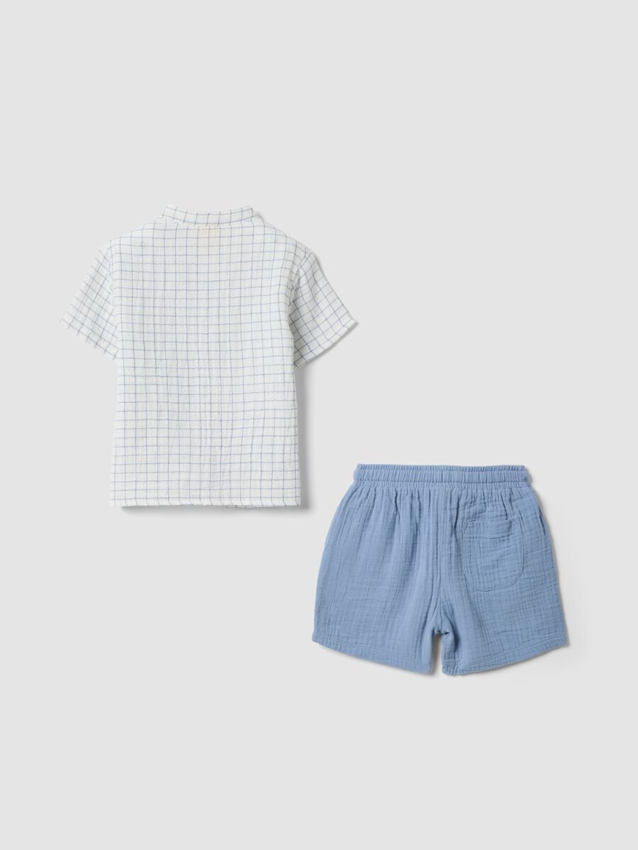 Blue and white pure cotton set with shirt and shorts_1