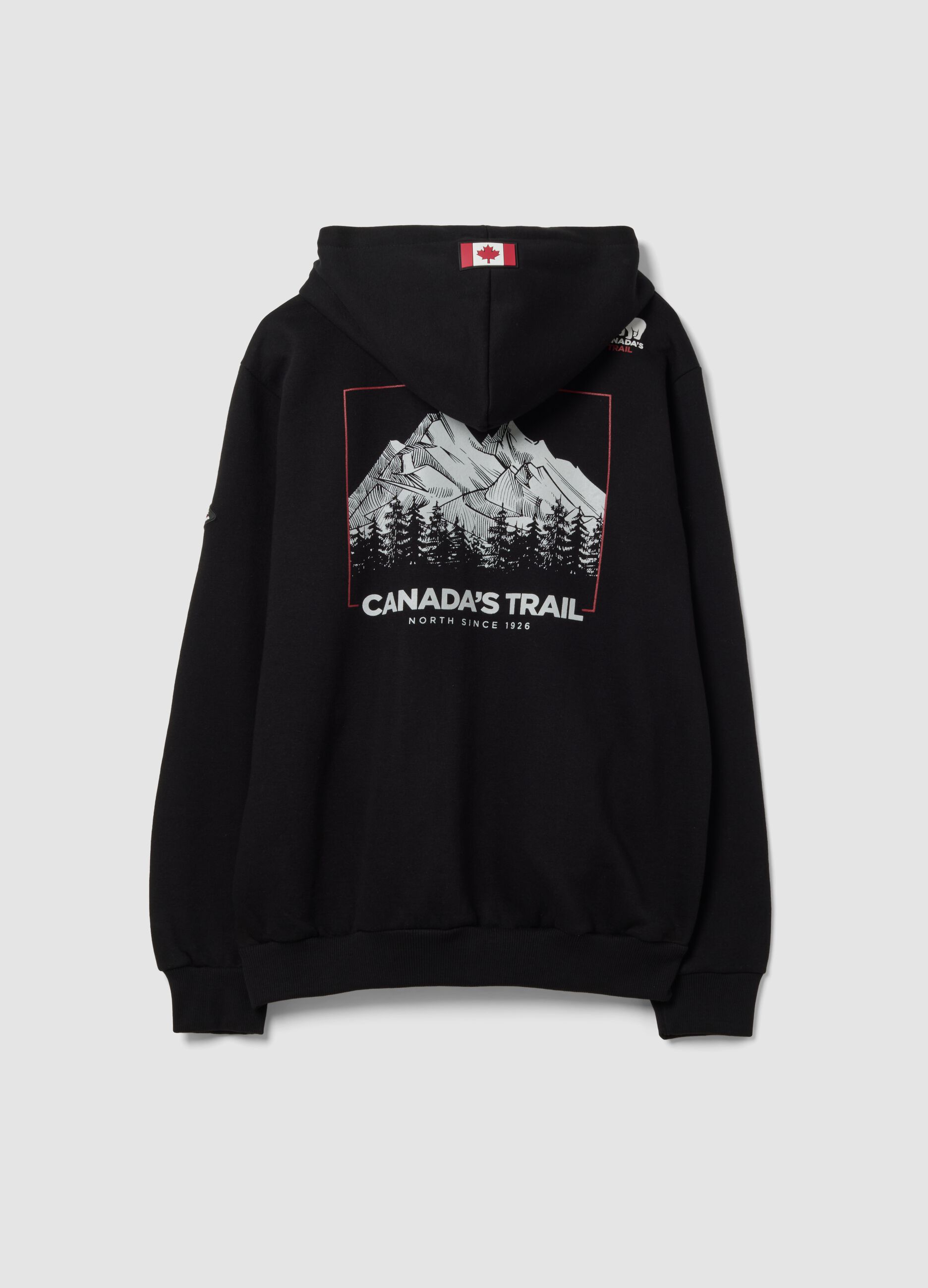 Black and Red Cotton-Blend Full-Zip Hoodie