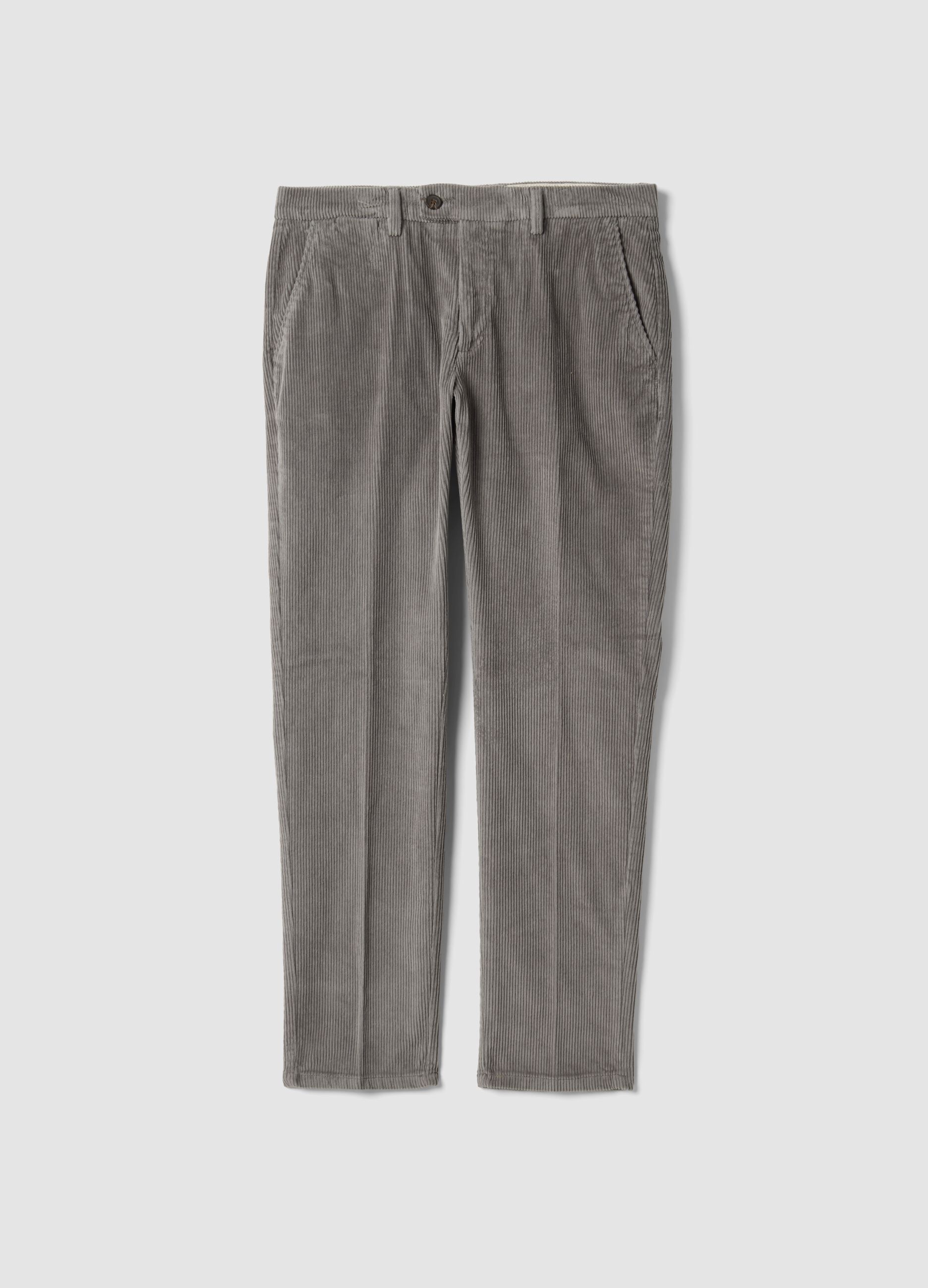 Pantaloni grigi in cotone elasticizzato a coste