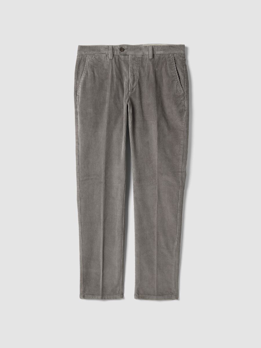 Pantaloni grigi in cotone elasticizzato a coste_0