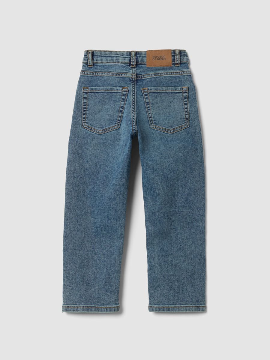 Jeans blu chiaro in cotone elasticizzato straight fit_1