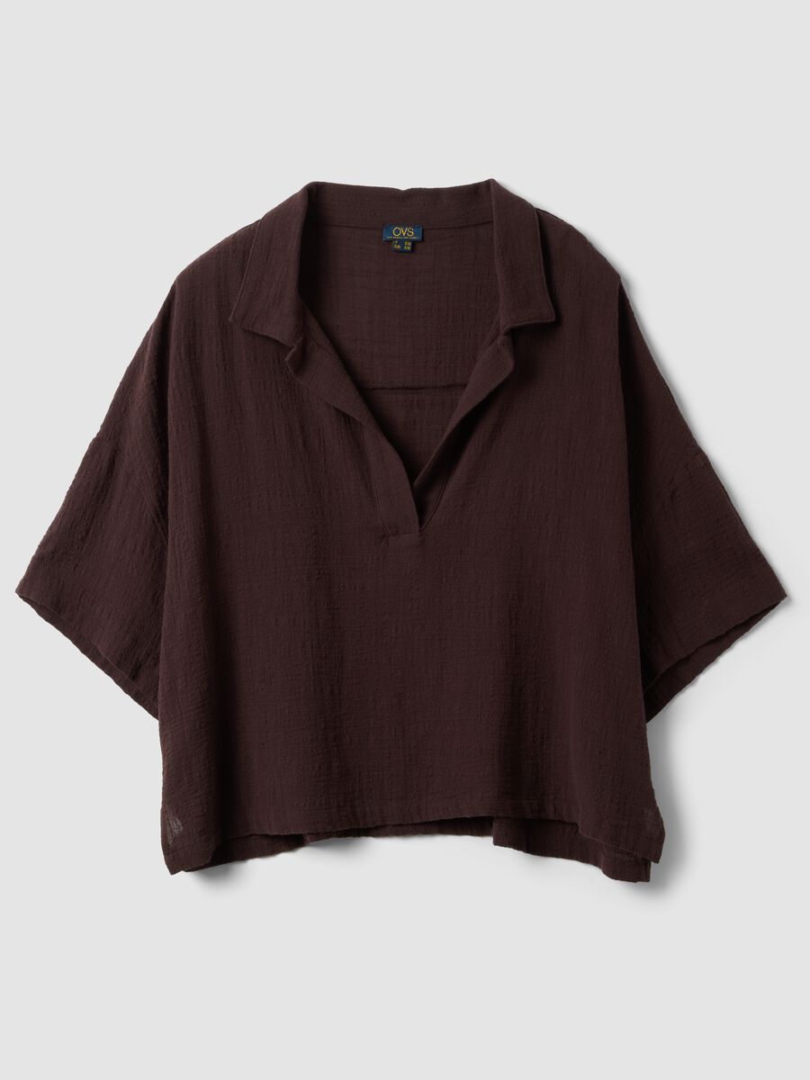 Kurzer brauner Kaftan aus reiner Baumwolle mit V-Ausschnitt_4