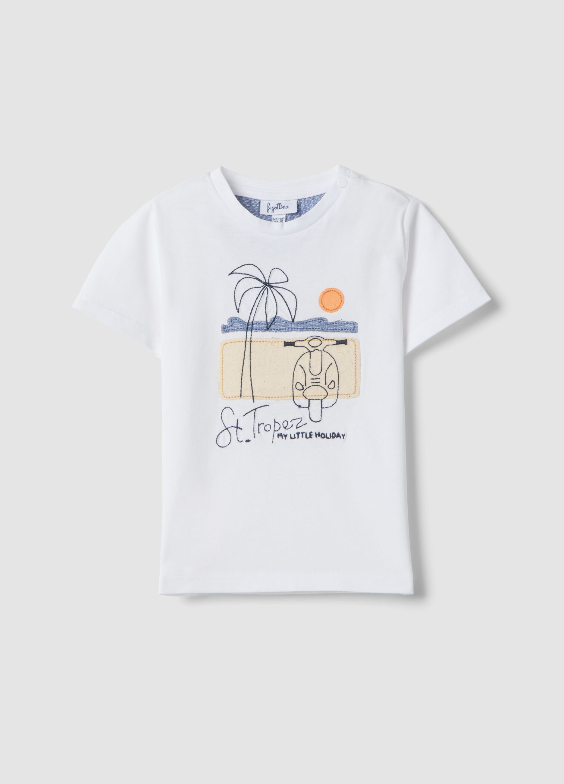 White pure cotton T-shirt for baby boy with print